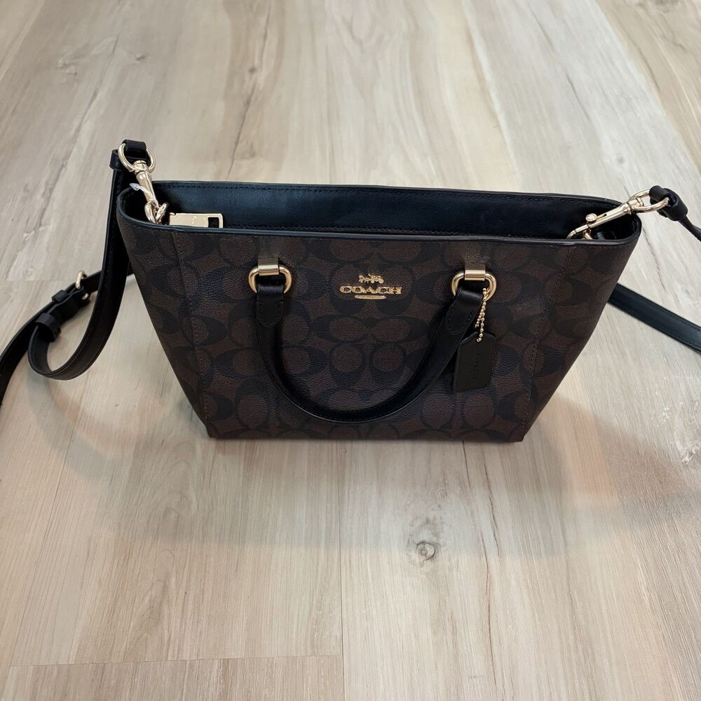 Coach Alice Small Satchel Black Brown Leather Crossbody Purse Gold Hardware - Picture 4 of 11